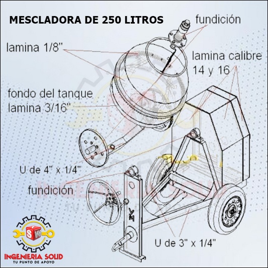PLANOS MESCLADORA DE CONCRETO DE 250 LITROS